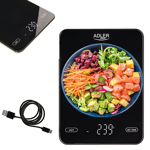 Кухонні ваги Adler AD 3177b 10 кг заряджаються через USB - Зручний контроль ваги з USB-зарядкою