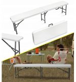 Лавка розкладна садова туристична 180x28x43см біла - Зображення 2