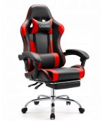 Геймерське Крісло з підставкою для ніг GALAXIA чорний+червоний -Стильний Дизайн