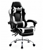 Геймерське Крісло підставкою для ніг GALAXIA чорний+білий-Стиль та Максимальний Комфорт