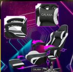 Геймерське Крісло підставкою для ніг GALAXIA чорний+білий-Стиль та Максимальний Комфорт - Зображення 2