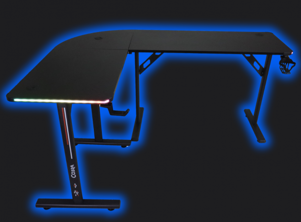 Чорний Геймерський стіл Cobra CRF4552RGB Black з RGB підсвіткою