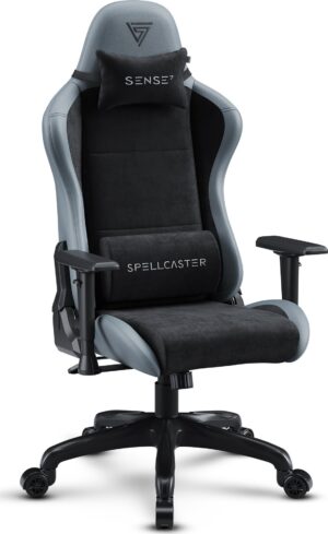 Геймерське крісло SENSE7 Spellcaster Fuku PU + алькантара нахил 90°–160° чорно-сіре