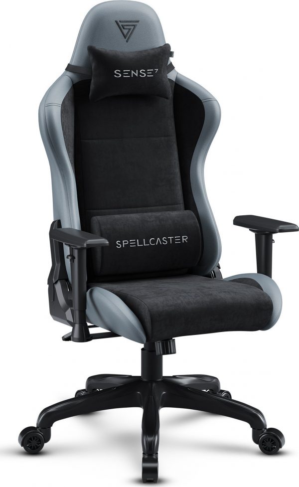 Геймерське крісло SENSE7 Spellcaster Fuku PU + алькантара нахил 90°–160° чорно-сіре