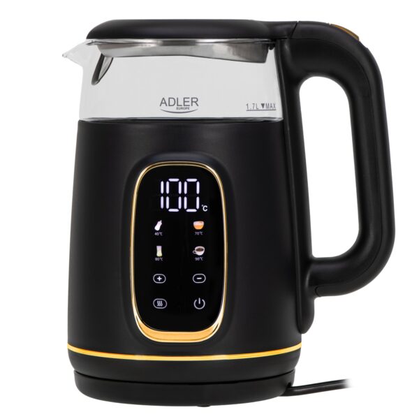 Скляний електричний чайник Adler AD 1305 LED 1.7л 2200Вт 40°C-100°C black gold