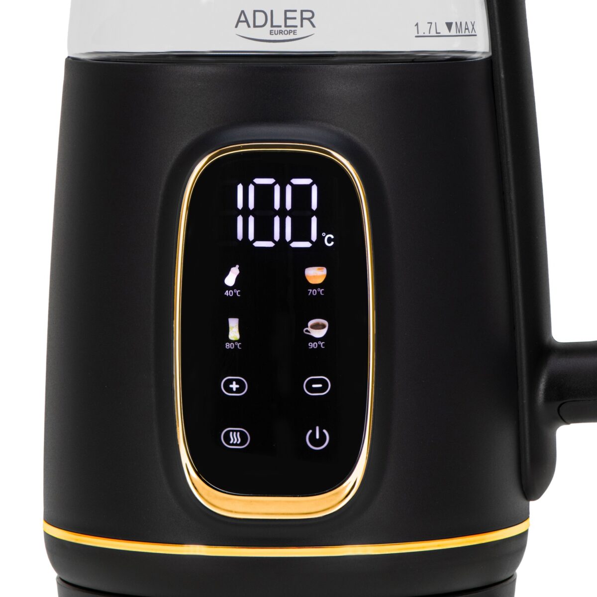 Скляний електричний чайник Adler AD 1305 LED 1.7л 2200Вт 40°C-100°C black gold