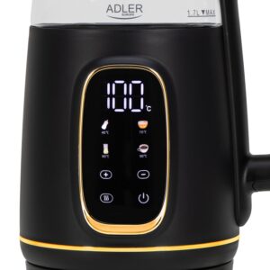 Скляний електричний чайник Adler AD 1305 LED 1.7л 2200Вт 40°C-100°C black gold