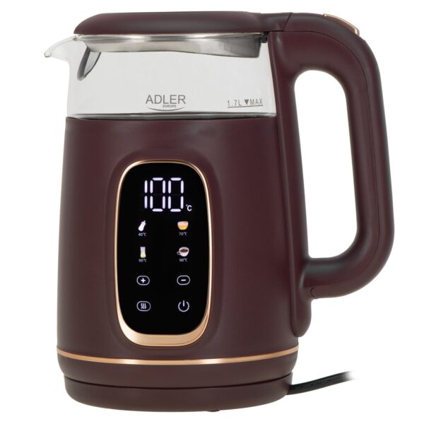 Скляний електричний чайник Adler AD 1305 LED 1.7л 2200Вт 40°C-100°C burgundy