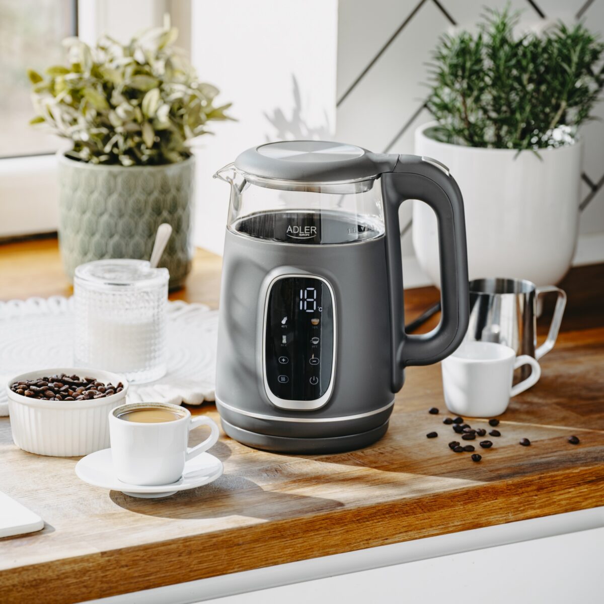 Скляний електричний чайник Adler AD 1305 LED 1.7л 2200Вт 40°C-100°C grey