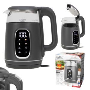 Скляний електричний чайник Adler AD 1305 LED 1.7л 2200Вт 40°C-100°C grey