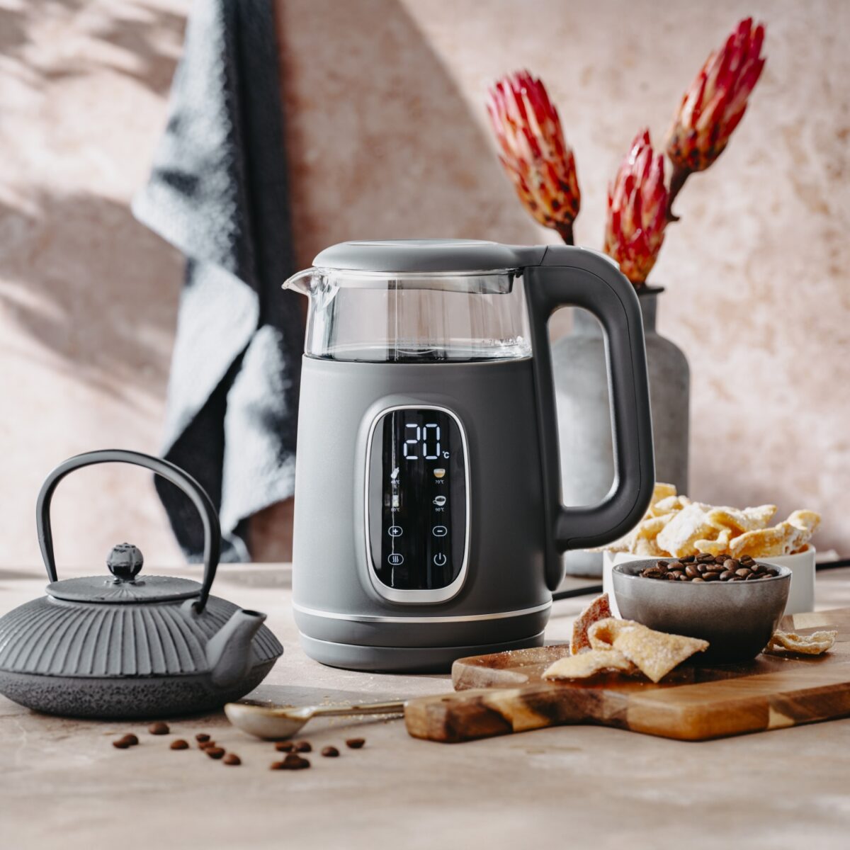 Скляний електричний чайник Adler AD 1305 LED 1.7л 2200Вт 40°C-100°C grey