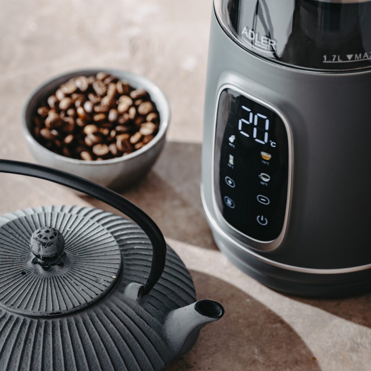 Скляний електричний чайник Adler AD 1305 LED 1.7л 2200Вт 40°C-100°C grey