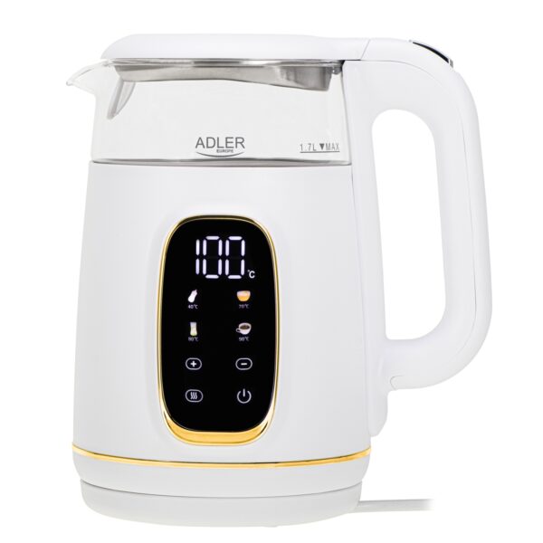 Скляний електричний чайник Adler AD 1305 LED 1.7л 2200Вт 40°C-100°C white gold