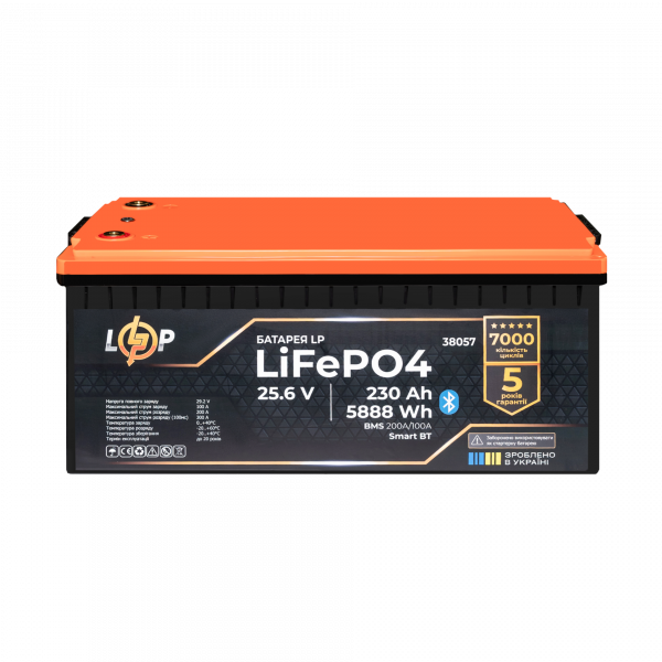 Акумулятор LogicPower LP LiFePO4 25.6V пластик Smart BT 230Ah (5888Wh) (BMS 200A/100А)