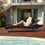 Лежак Шезлонг з ротанга Шезлонг Moana_TecTake Чорний сталевий 404869 - Зображення 2