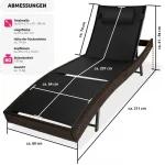 Лежак Шезлонг з ротанга TecTake Moana Коричневий сталевий 404870 - Зображення 3