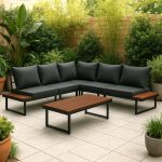 Комплект садових меблів із 5 предметів VELACO TOBA-BL-WD1 з чорного металу - Зображення 2