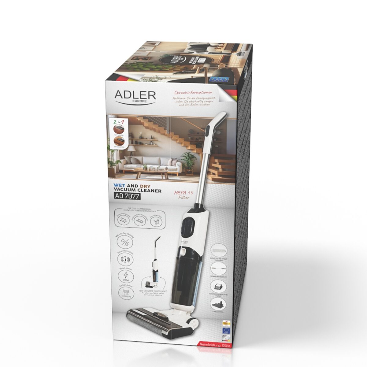 Ручний акумуляторний пилосос 2-в-1 для сухого та вологого прибирання Adler AD 7077 2600мАг