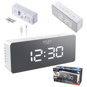Годинник - будильник Adler AD 1189 white 3xAAA або USB