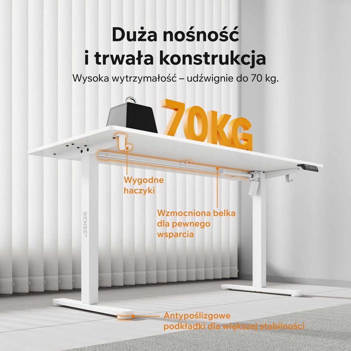 Геймерський комп'ютерний стіл SENSE7 Nojo LIGHT 140 см x 70 см Білий - Зображення 3