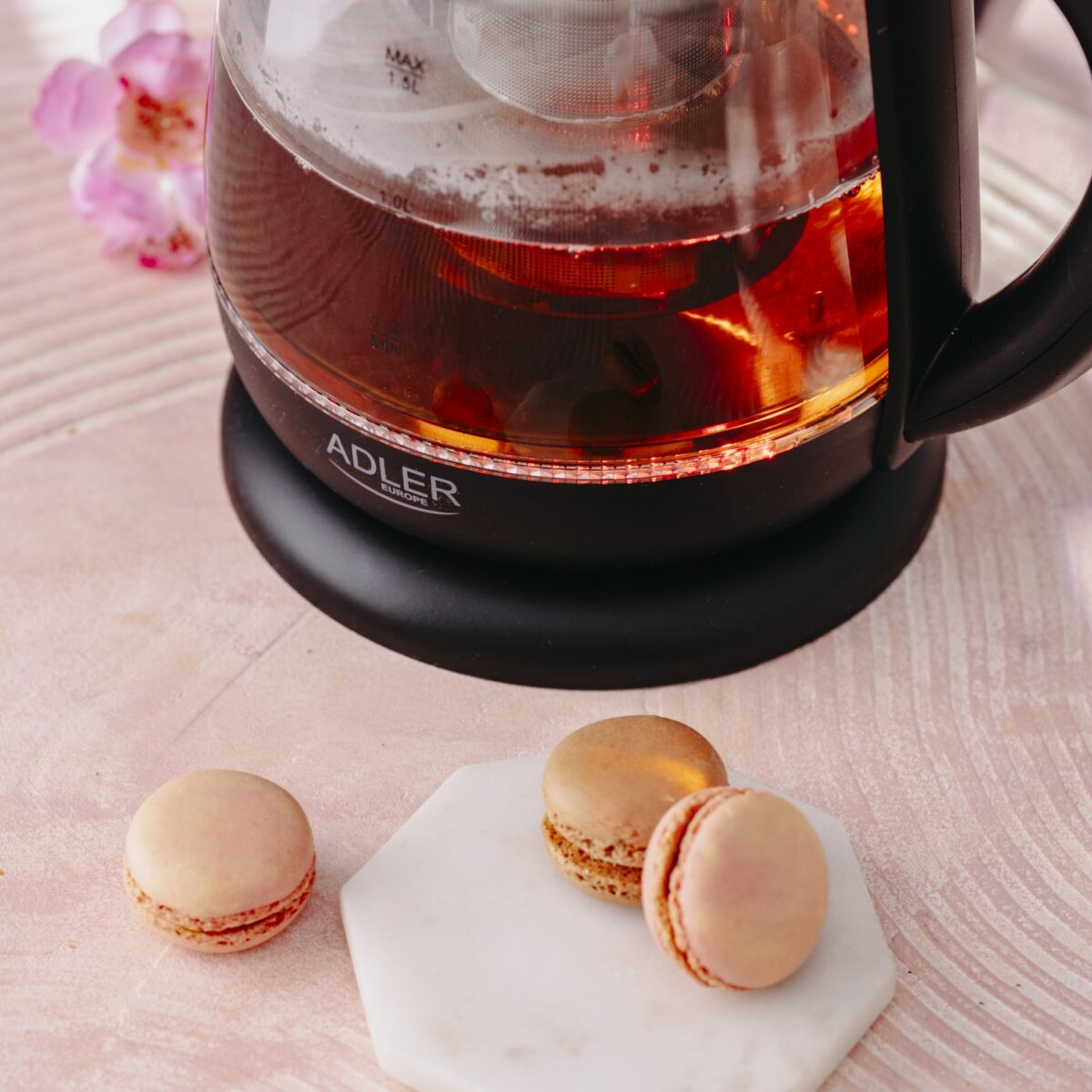 Скляний чайник із заварником Adler AD 1299 Чорний 2200Вт 1.5л з контролем температури та заварювальним блоком