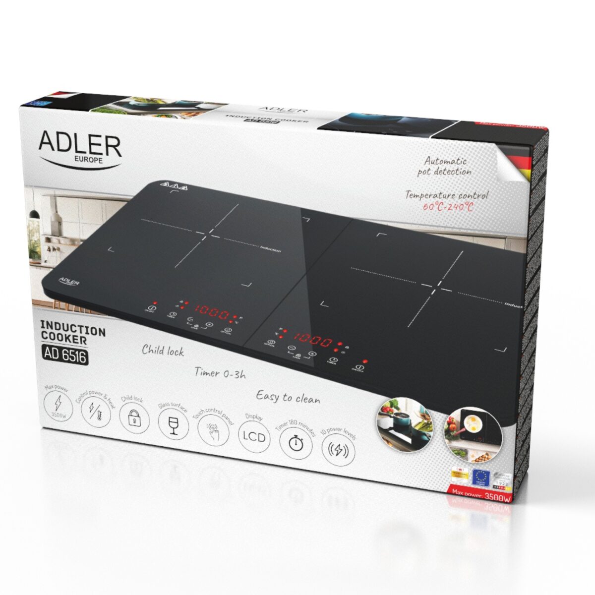 Плита індукційна двоконфоркова Adler AD 6516 60°-240°C 220-240В 3500Вт