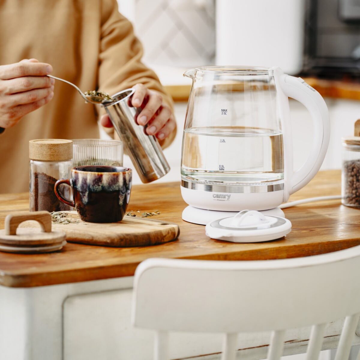 Скляний чайник Camry CR 1290 2L 2200Вт 60–100°C Білий з варильним блоком та регулятором температури - Зображення 13