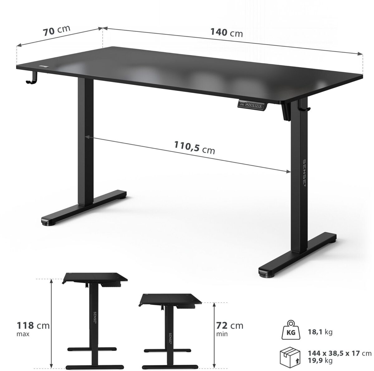Геймерський комп'ютерний стіл SENSE7 Nojo LIGHT 140см x 70см Black - Зображення 8