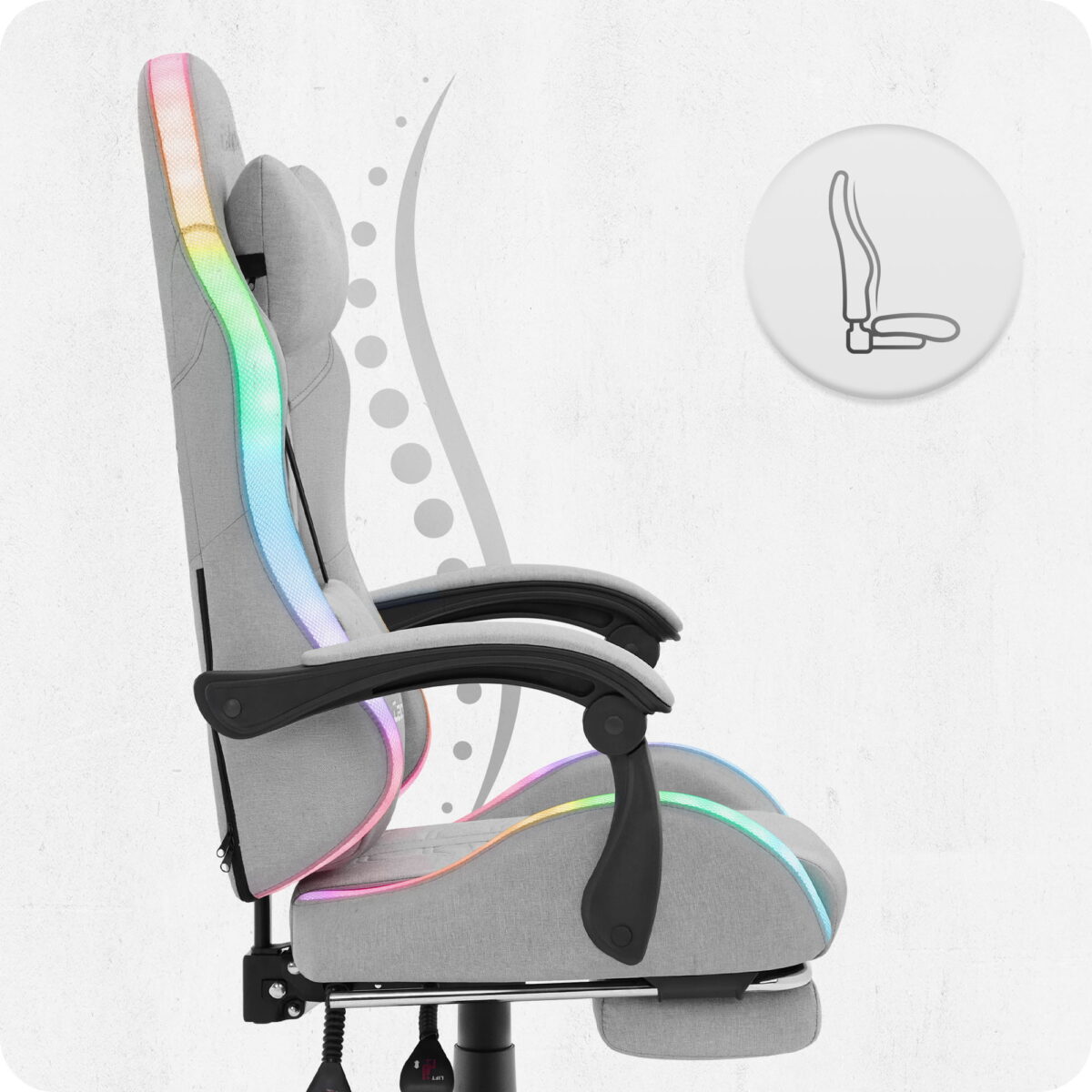 Ігрове крісло для геймерів Cabro C501 світлодіодне тканина сіре