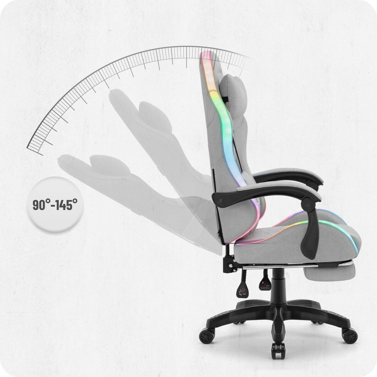 Ігрове крісло для геймерів Cabro C501 світлодіодне тканина сіре