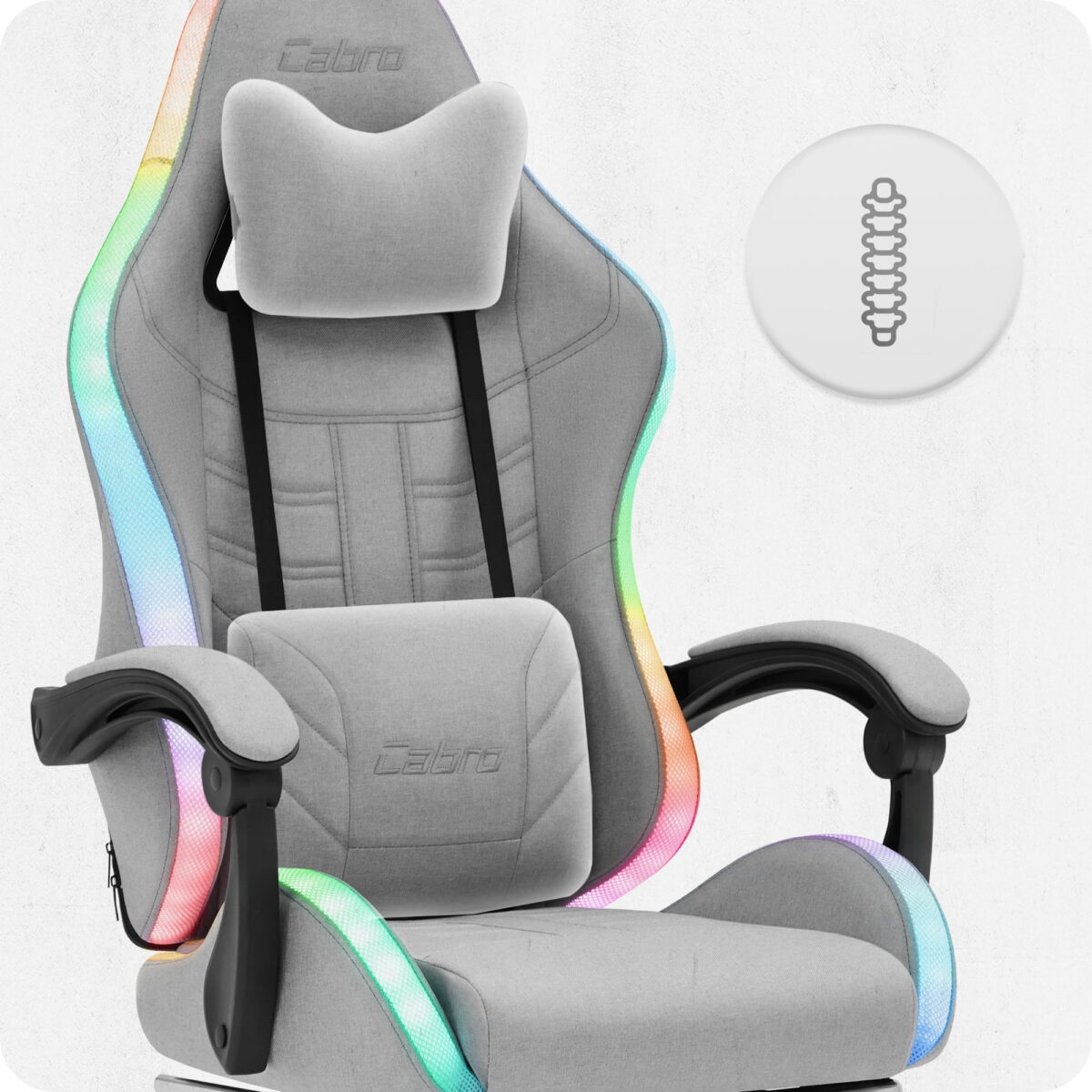 Ігрове крісло для геймерів Cabro C501 світлодіодне тканина сіре