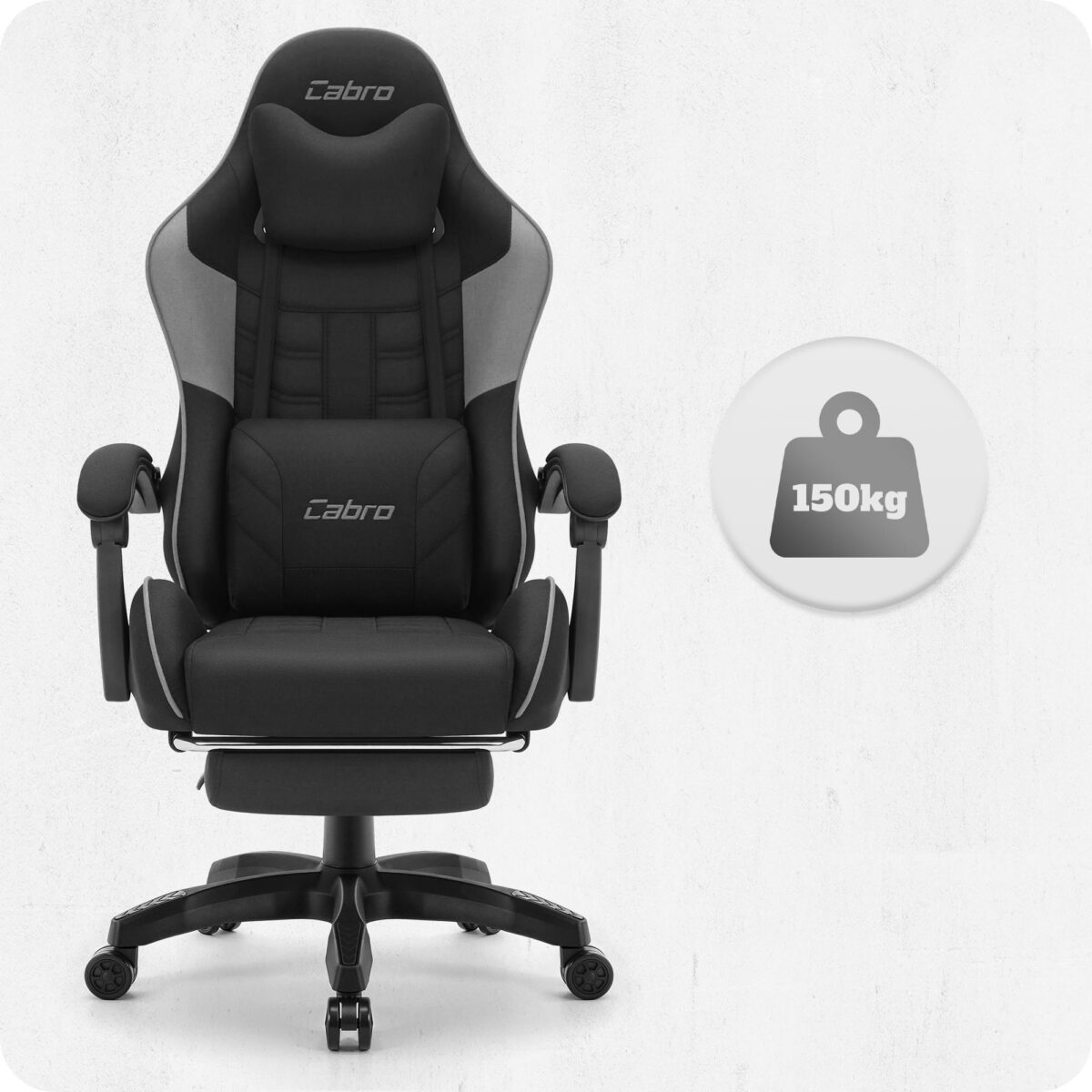 9 Ігрове комп'ютерне крісло Cabro C501 Чорно-сіре тканина - Зображення 10