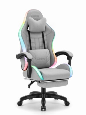 Ігрове крісло для геймерів Cabro C501 світлодіодне тканина сіре