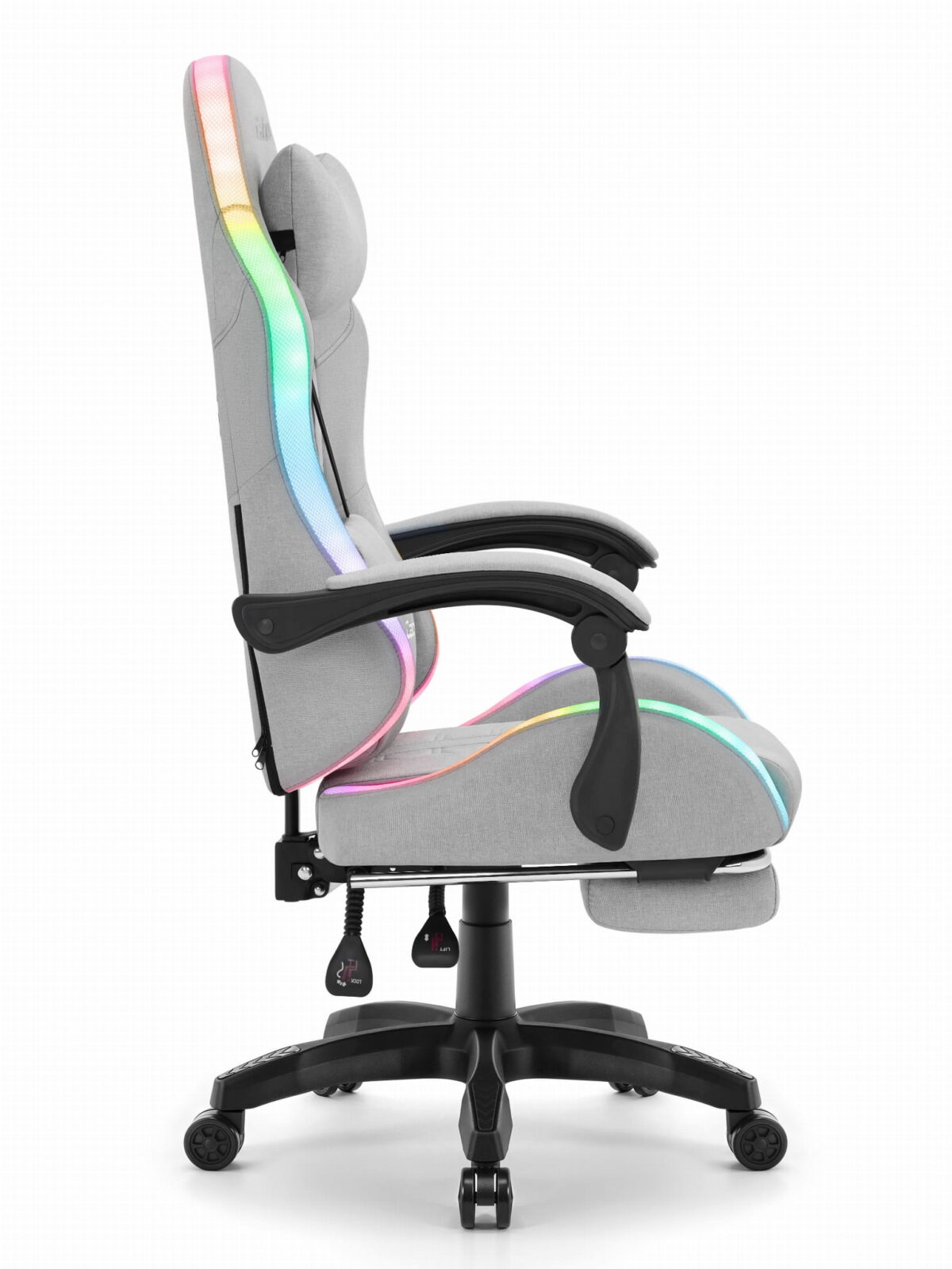 Ігрове крісло для геймерів Cabro C501 світлодіодне тканина сіре