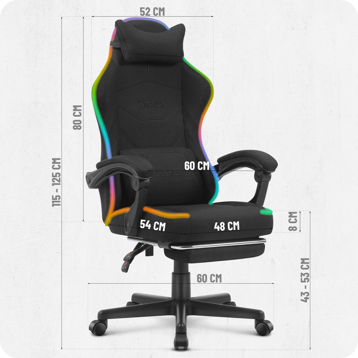 13 Ігрове комп'ютерне крісло Cabro C502 світлодіодне чорне-тканина - Зображення 10