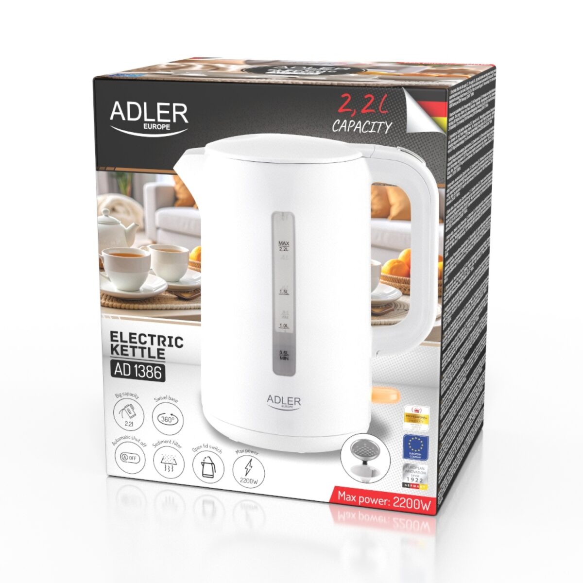 Електричний чайник 2.2 л Adler AD 1386 1850Вт білий