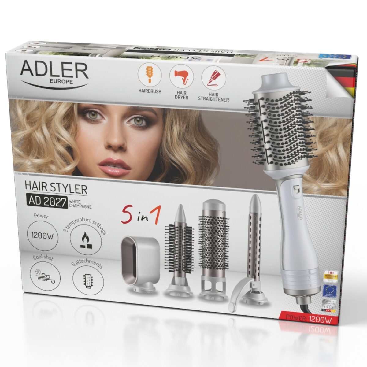 Стайлер Adler AD 2027 фен-плойка 5в1 1200Вт Біле шампанське Стайлер Adler AD 2027 фен-плойка 5в1 1200Вт Біле шампанське