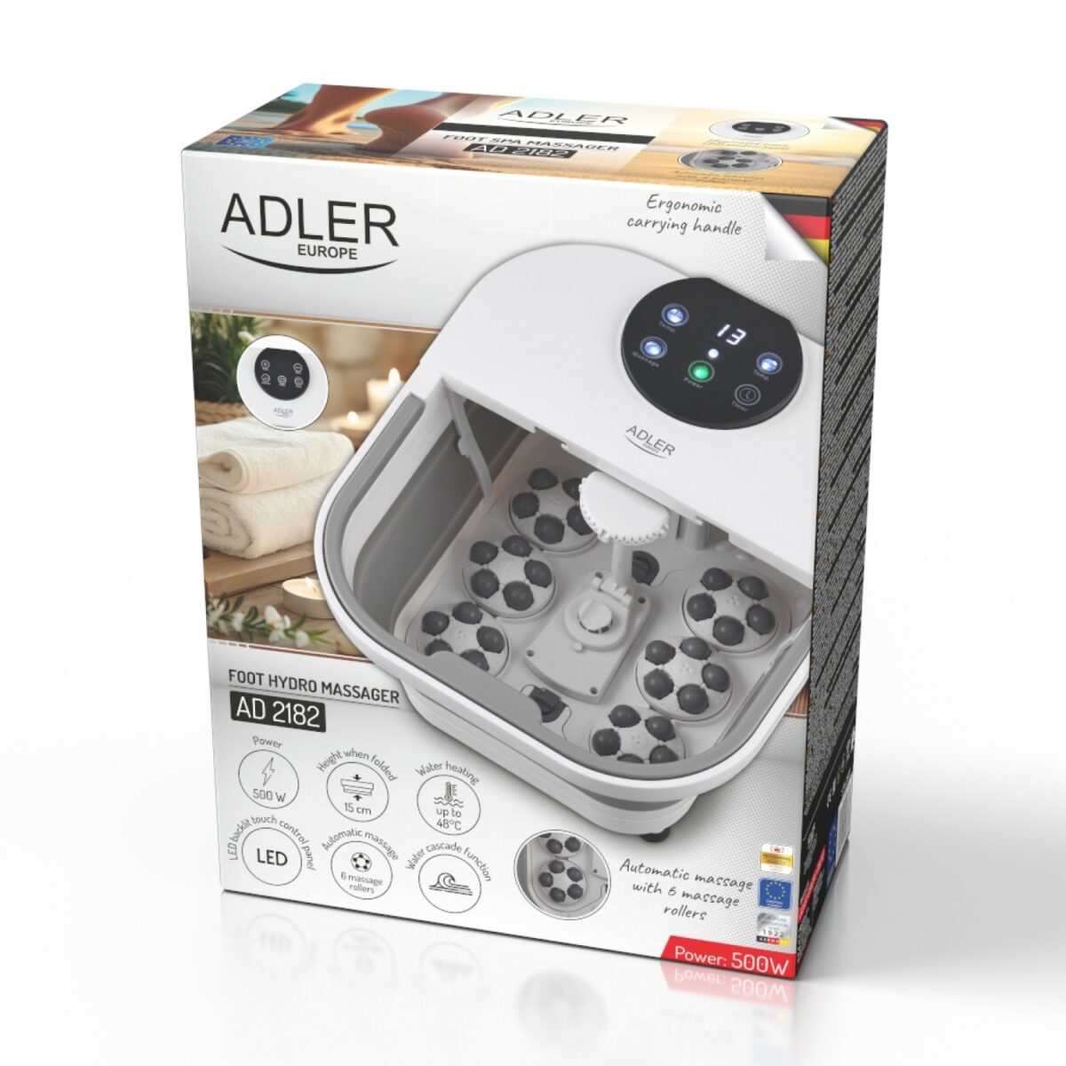 Гідромасажна ваночка для ніг Adler AD 2182 з механічним масажем підігрівом води та світлодіодною панеллю 3.1кг 9.8л 500Вт
