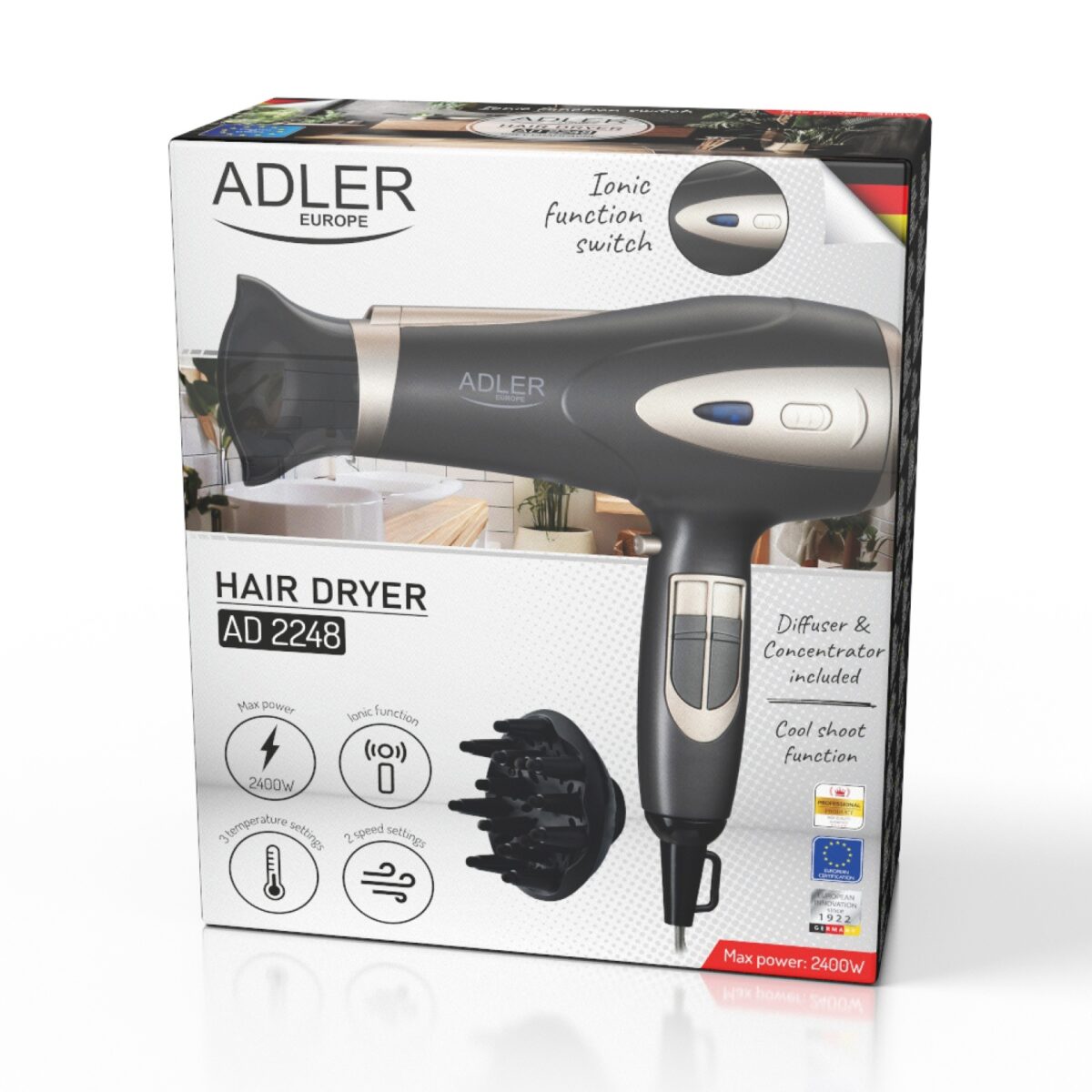 Фен іонний з дифузором Adler AD 2248 1800-2200Вт grey champane