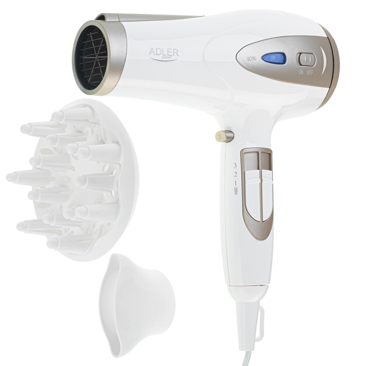 Фен іонний з дифузором Adler AD 2248 1800-2200 Вт white champagne - Зображення 2