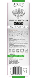 Силіконовий піднос контейнер для аерофритюрниці Adler AD 6735