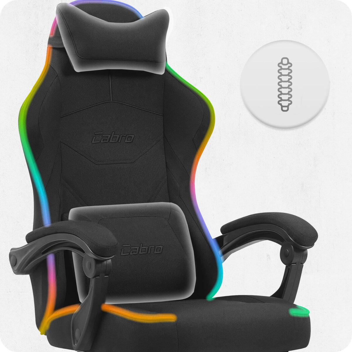 4-3 Ігрове комп'ютерне крісло Cabro C502 світлодіодне чорне-тканина - Зображення 6