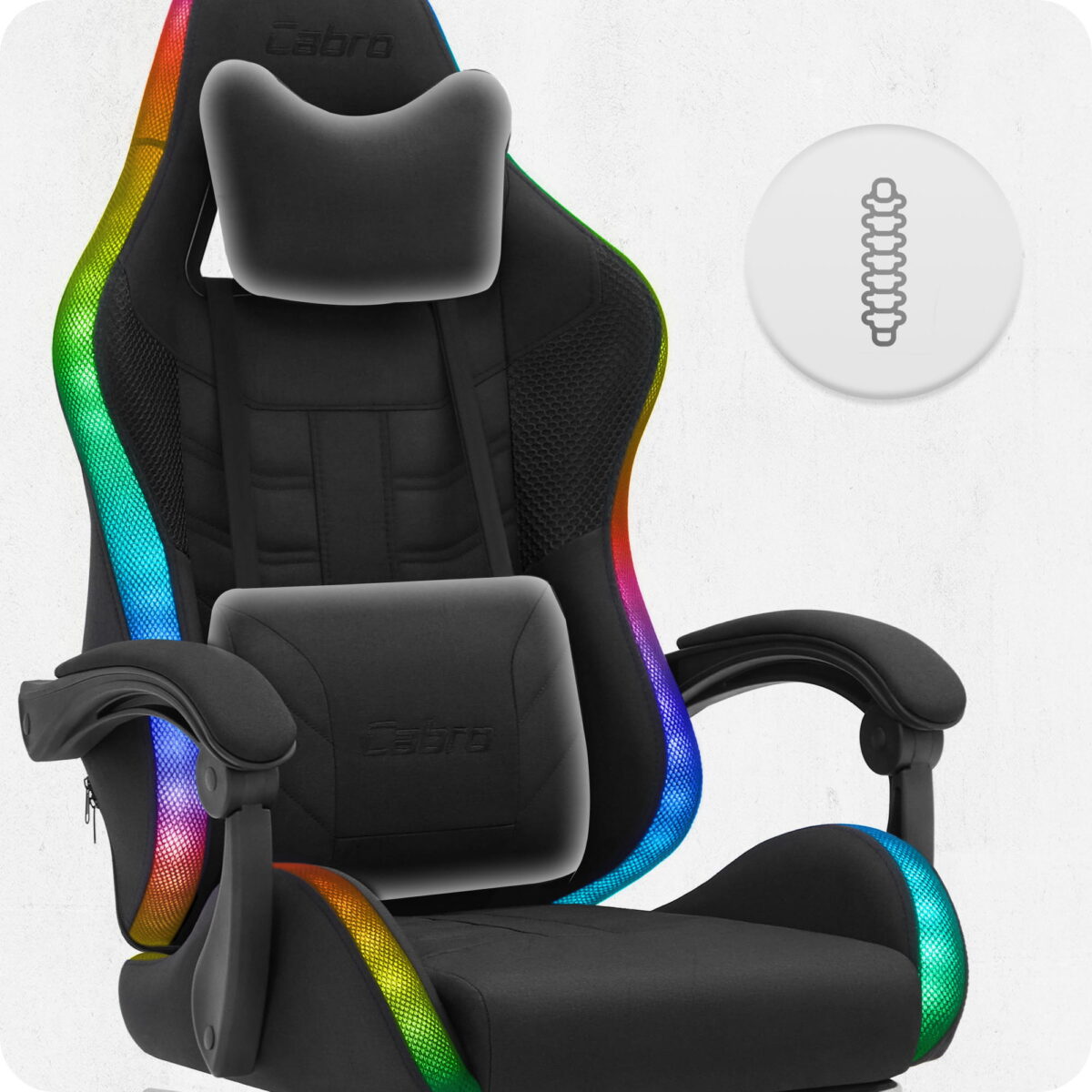 Ігрове геймерське комп'ютерне крісло Cabro C501 світлодіодне чорне-тканина - Зображення 8
