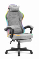 Ігрове геймерське комп'ютерне крісло Cabro C502 тканина світлодіодне сіре