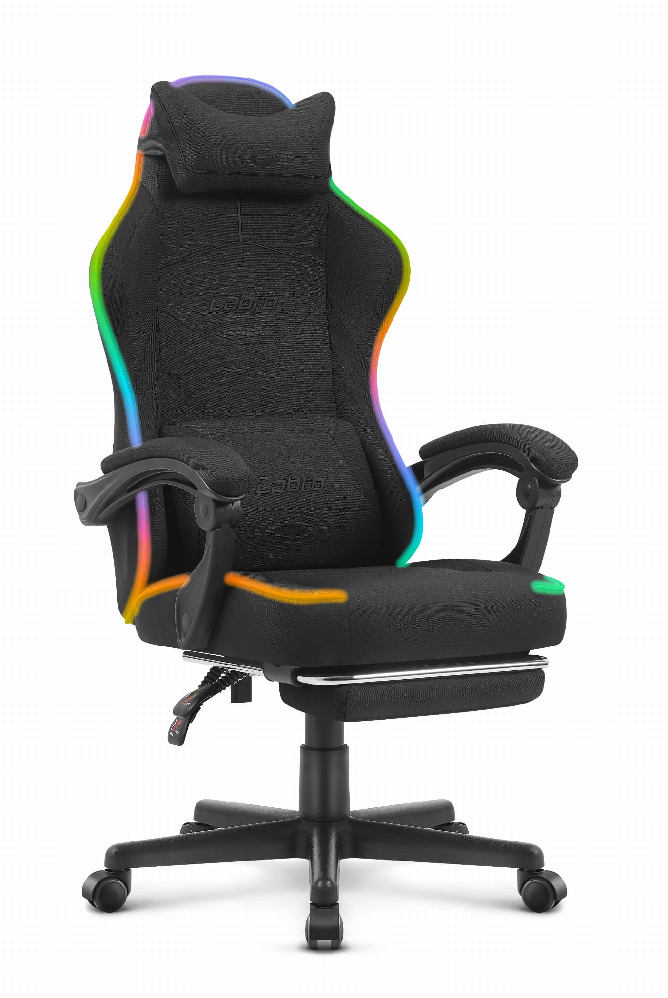 C502-all-black-2LEDr2 Ігрове комп'ютерне крісло Cabro C502 світлодіодне чорне-тканина