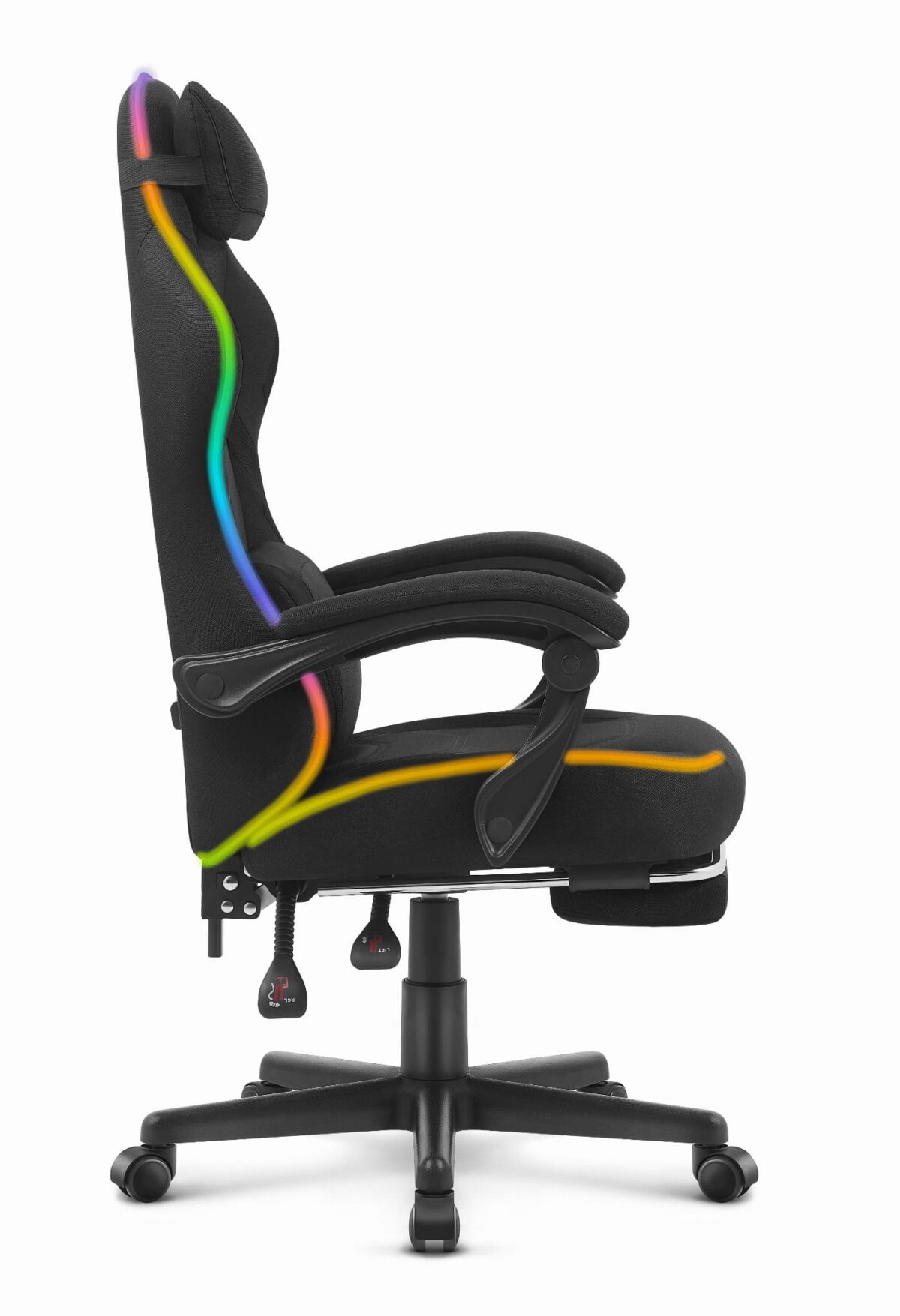 C502-all-black-3LEDr2 Ігрове комп'ютерне крісло Cabro C502 світлодіодне чорне-тканина - Зображення 3