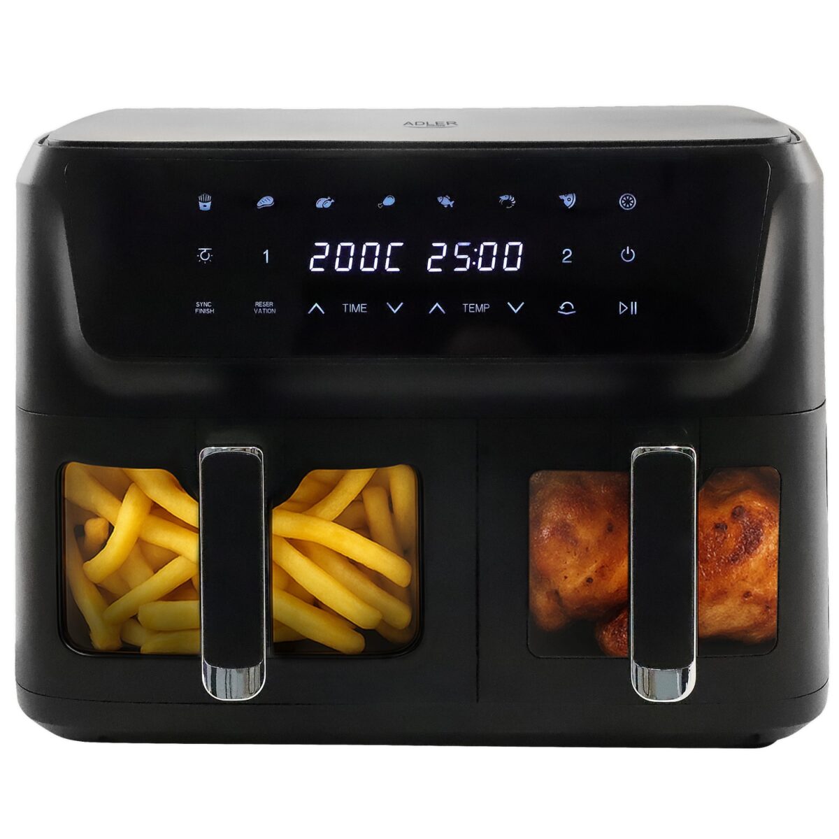 Аерогриль аерофритюрниця фритютниця гриль Adler AD 6324 8 програм LED 11 літрів (6.5л + 4.5л)