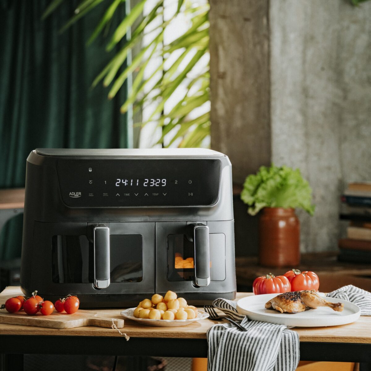 Аерогриль аерофритюрниця фритютниця гриль Adler AD 6324 8 програм LED 11 літрів (6.5л + 4.5л)