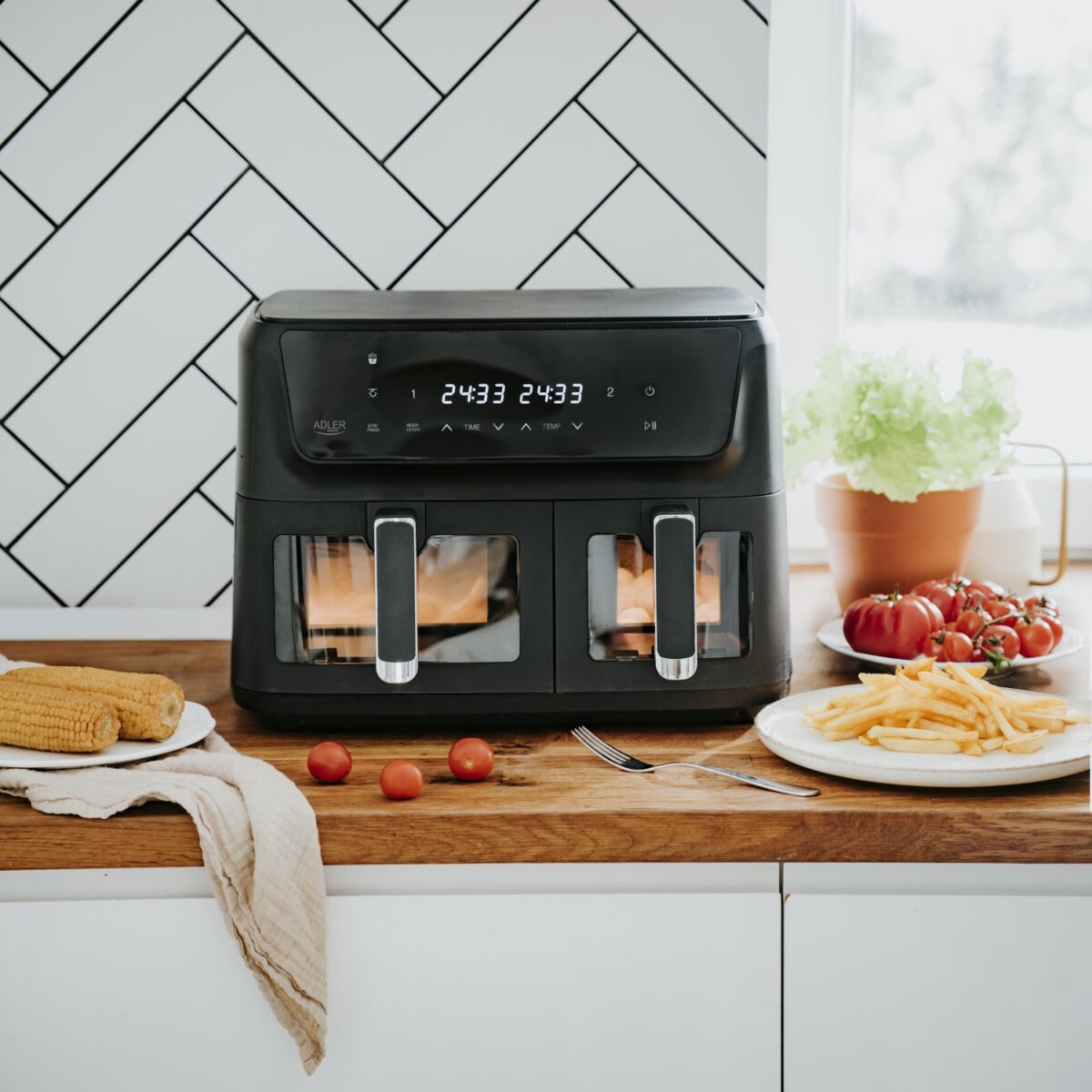 Аерогриль аерофритюрниця фритютниця гриль Adler AD 6324 8 програм LED 11 літрів (6.5л + 4.5л)