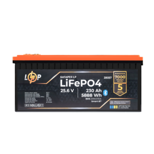 Акумулятор LP LiFePO4 25,6V - 230 Ah (5888Wh) (BMS 200A/100А) пластик Smart BT